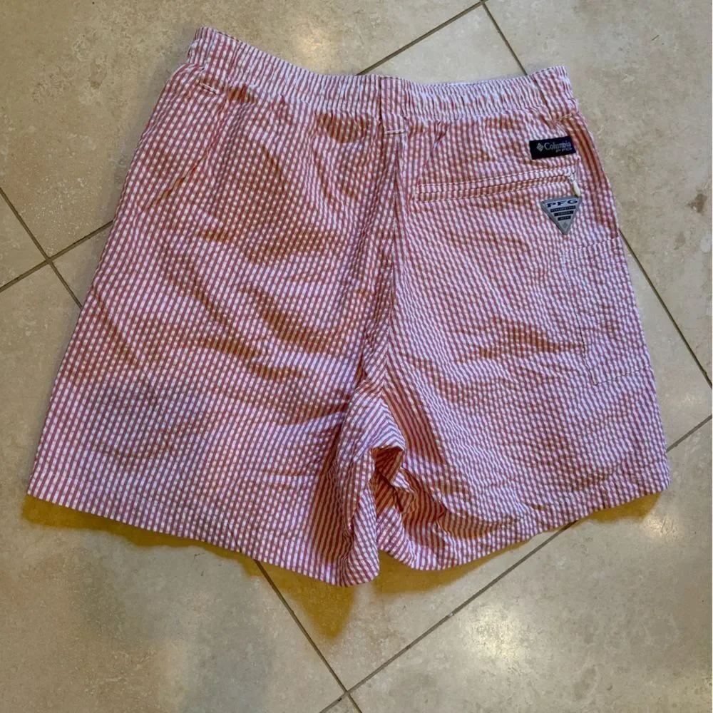 Columbia Red Seersucker Swim Trunks
